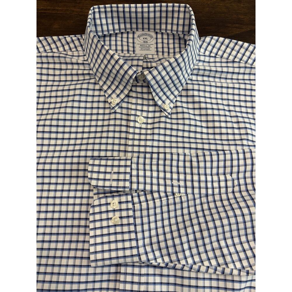 Brooks Brothers Non Iron Button Down Shirt Men's Size XXL Blue Check Perfect!